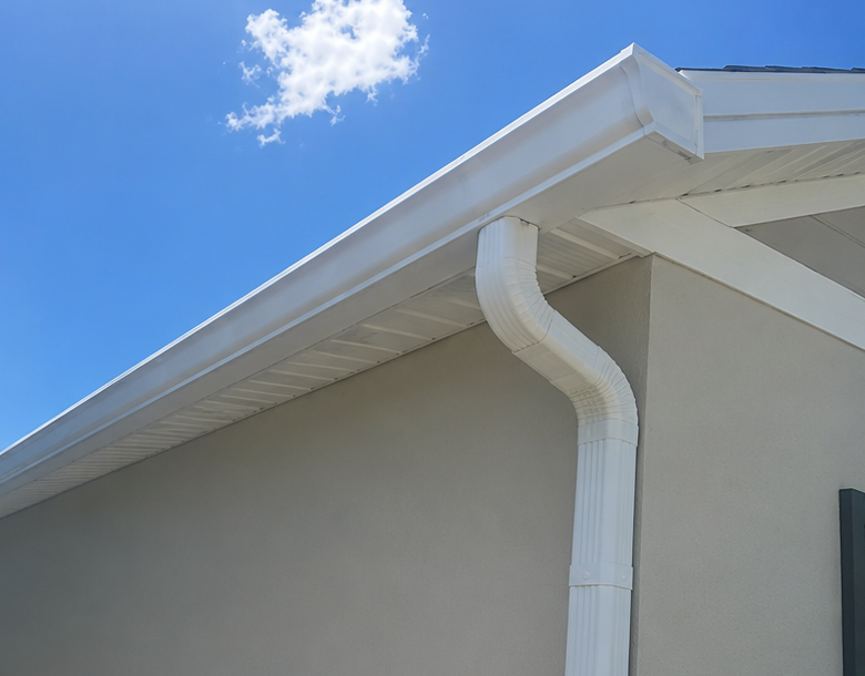 Gutter and soffit after soft washing by Sunshine Pressure Washing